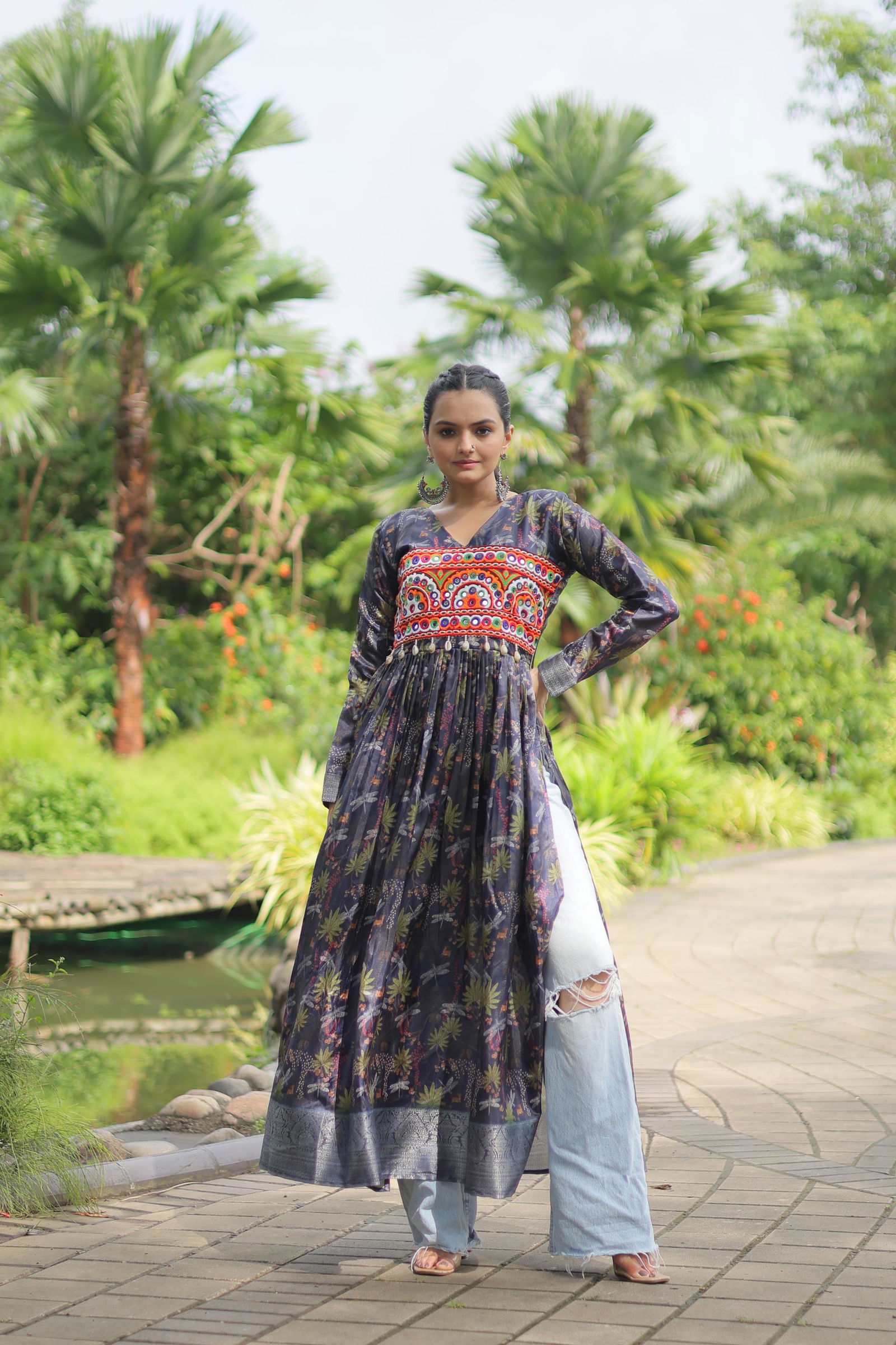 KA 1131 Art silk With Kutchi Gamthi Work Navaratri Kurtis Wholesale Shop In Surat
